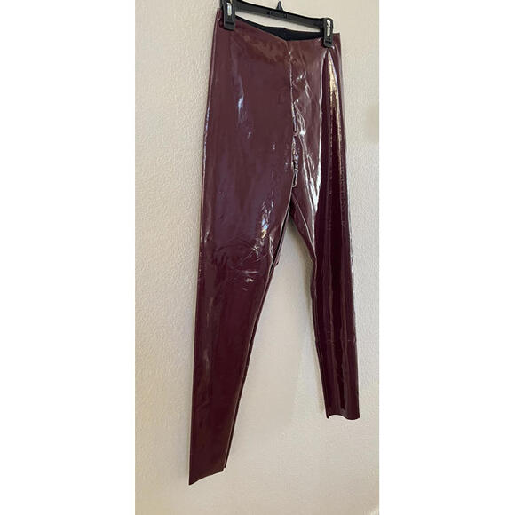 New Commando Control Top Faux Patent Leather Leggings In Burgundy Sz L Retail$98 - Picture 2 of 4